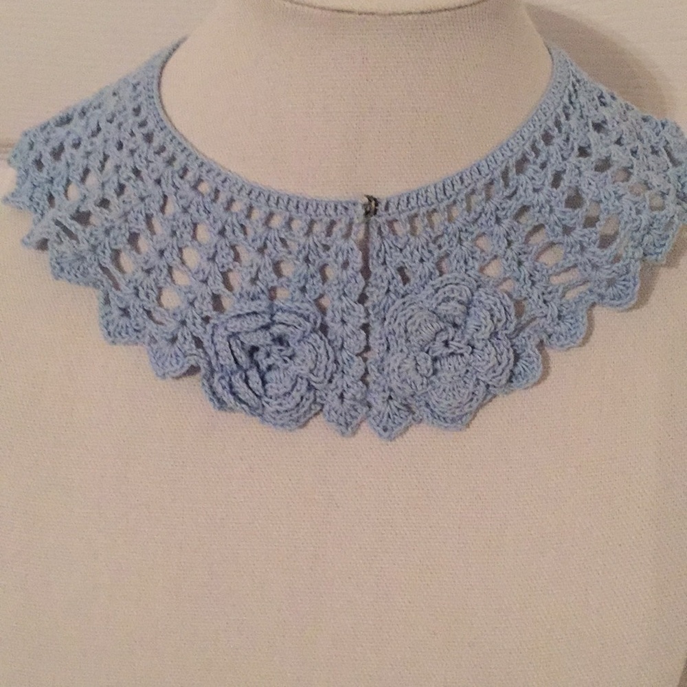 Blue Hand Crochet Lace Collar